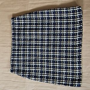 Ann Taylor black/blue/white/gold plaid skirt-14T